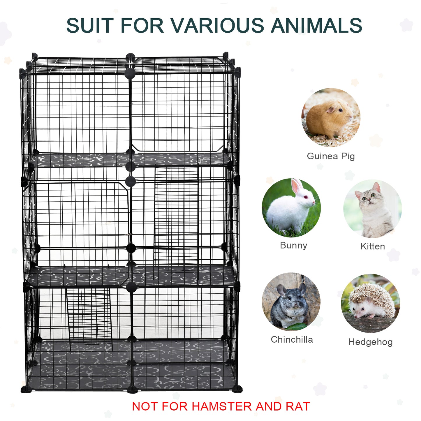 Pet Playpen DIY Small Animal Cage Enclosure Metal Wire Fence 39 Panels with 3 Doors 2 Ramps for Kitten Bunny Chinchilla Pet M