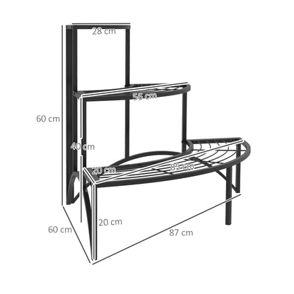 Three-Tier Corner Metal Plants Shelves - Black