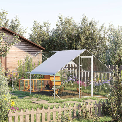 Chicken Walk-in Run, Galvanised Chicken Coop, Hen Poultry House Cage, Rabbit Hutch Pet Playpen Garden w/ Water-Resist Cover