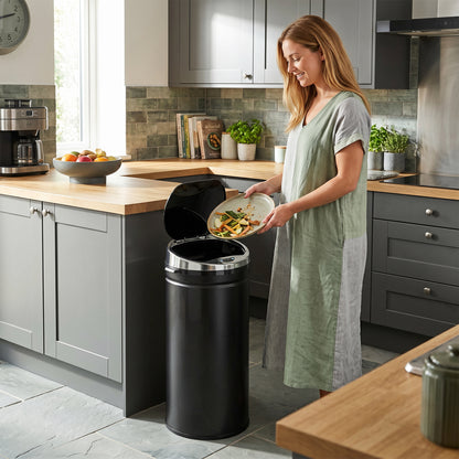 42L Automatic Motion Sensor Rubbish Bin with Fingerprint Resistant, Stainless Steel, Black