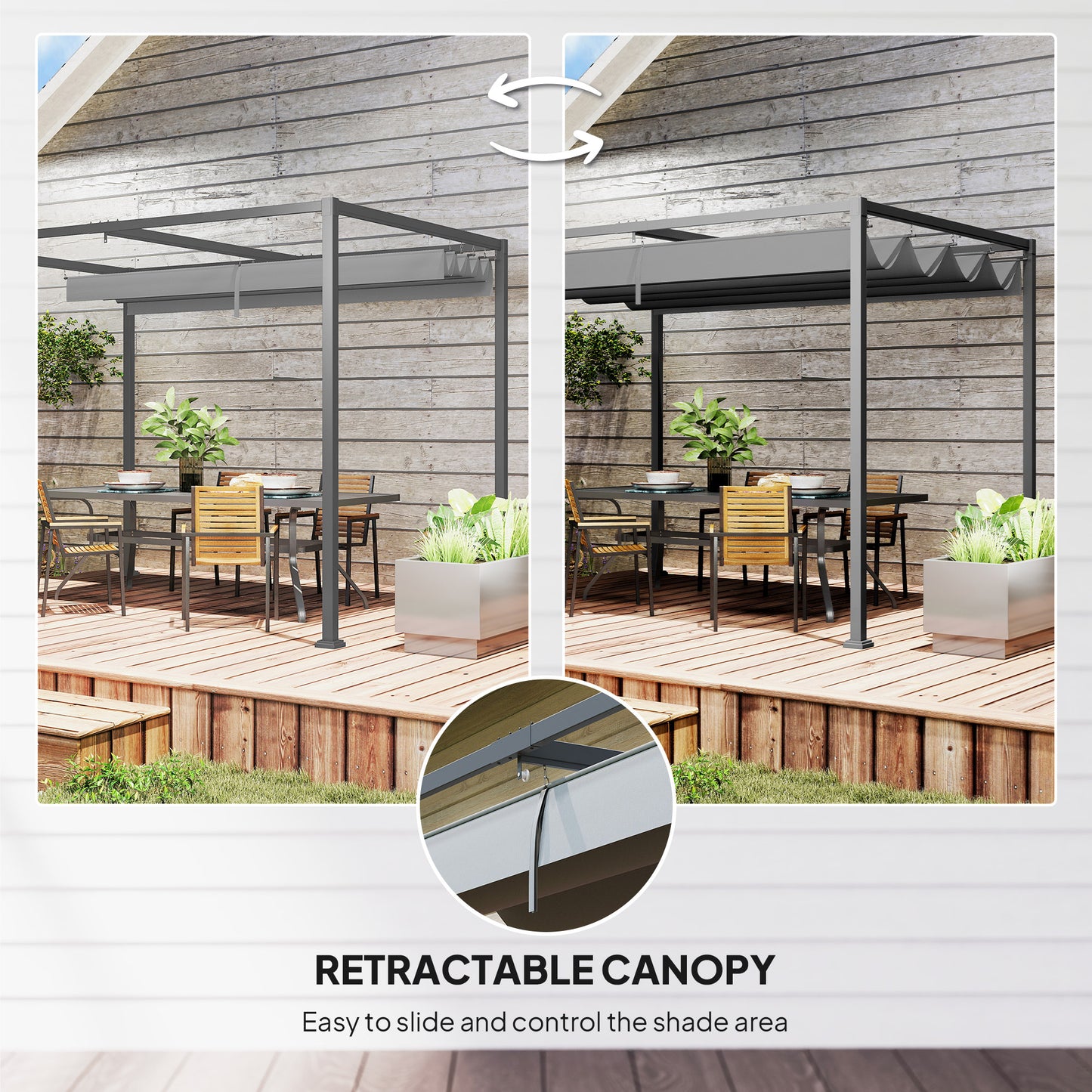 3 x 2m Metal Outdoor Pergola with Retractable Roof, Outdoor Gazebo Canopy Shelter with Drainage Holes for Garden, Patio