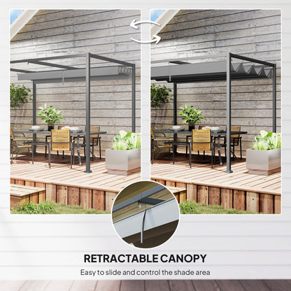 3 x 2m Metal Outdoor Pergola with Retractable Roof, Outdoor Gazebo Canopy Shelter with Drainage Holes for Garden, Patio
