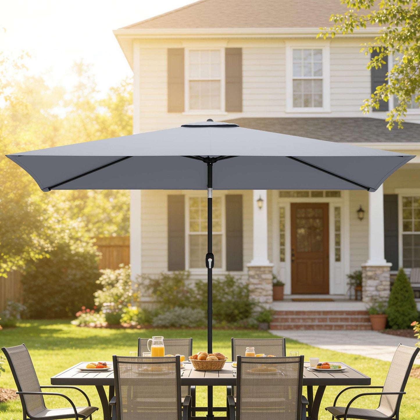Garden Parasol, Parasol Umbrella with Crank Handle, Tilt Function, Polyester Canopy, Light Grey