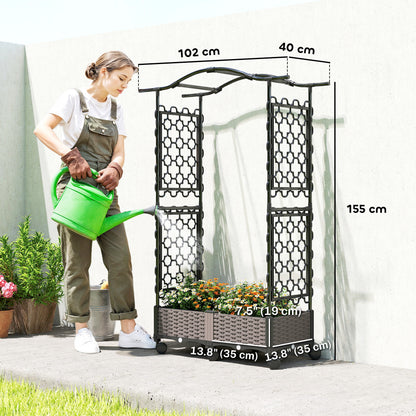Raised Garden Bed with Arch Trellis, Raised Bed for Garden on Wheels with Side Trellis, Self Watering Planter Box
