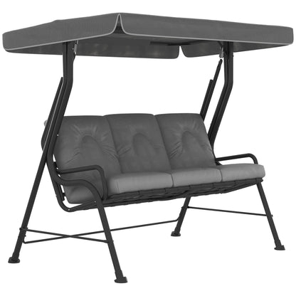 3-Seater Garden Swing Seat, Outdoor Swing Chair with Adjustable Waterproof Canopy, Light Grey