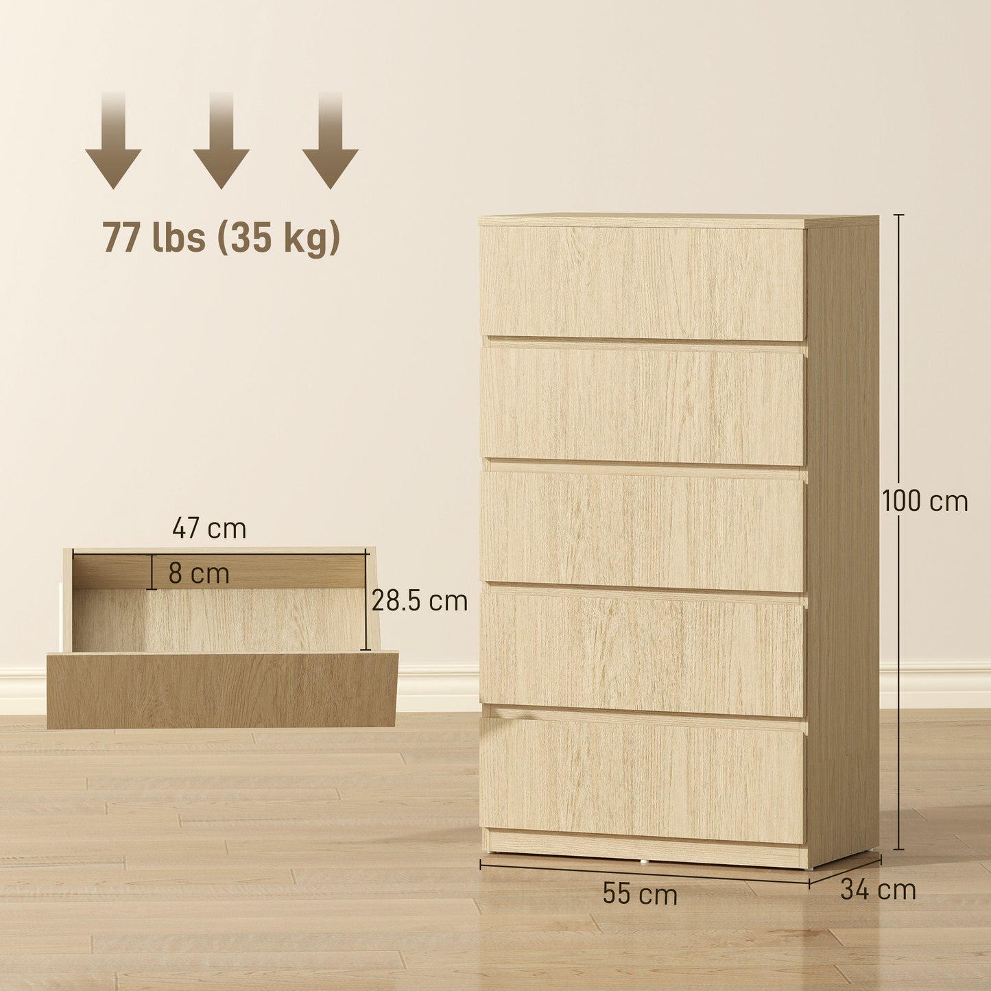 Chest of Drawers, 5-Drawer Storage Cabinets, Modern Dresser, Storage Drawer Unit for Bedroom