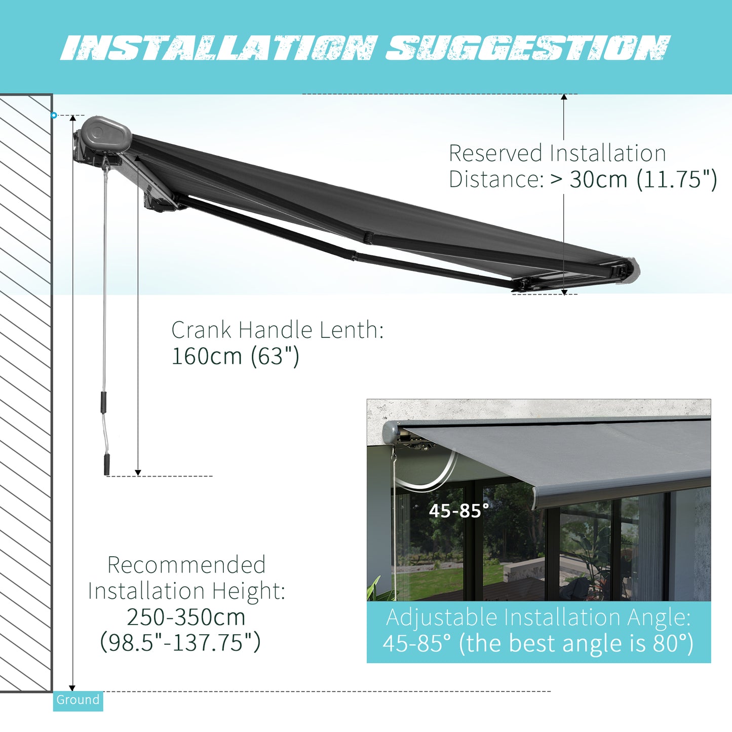 Cassette Electric Manual Awning Door Window Retractable Canopy w/ R/C & LED 300W x 0-250D cm