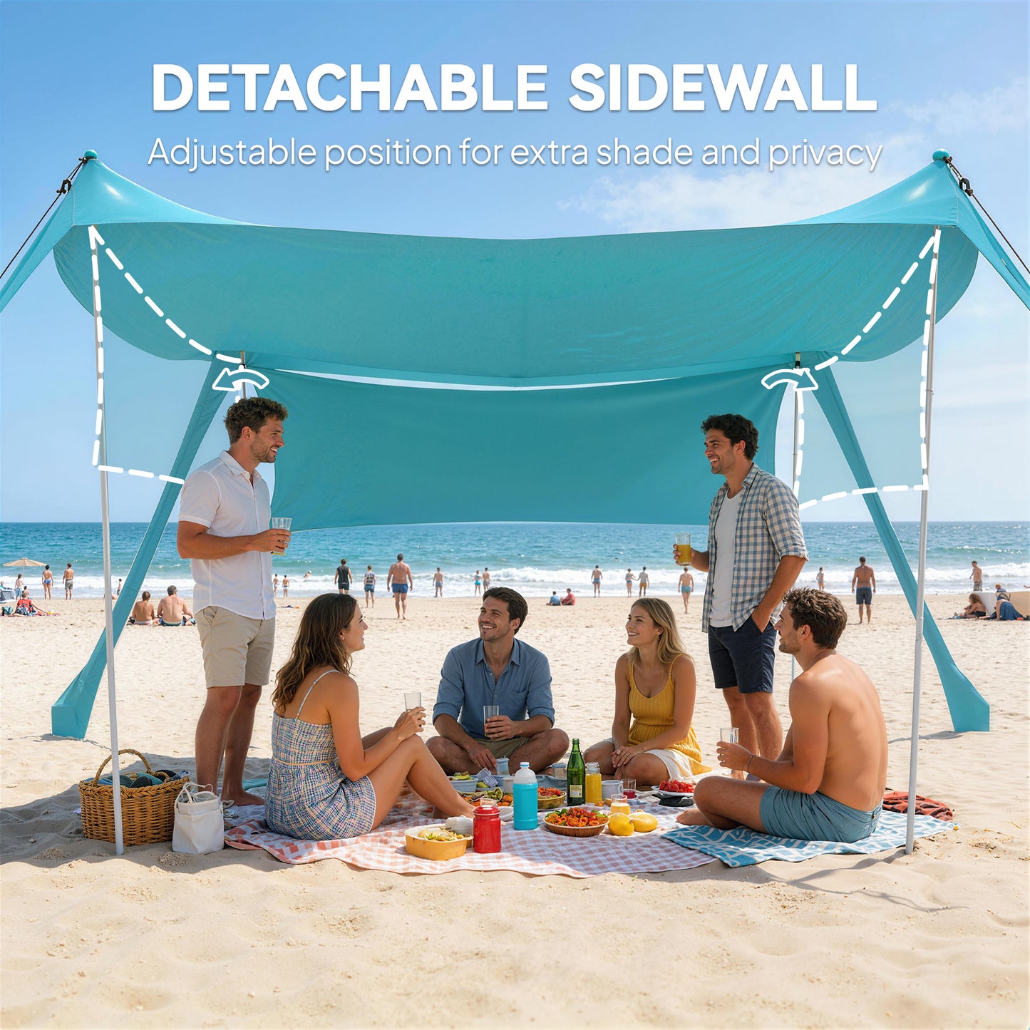 Beach Tent Event Shelter with Detachable Sidewall and Carry Bag, for Camping, Trips, Fishing, Picnics, Sky Blue