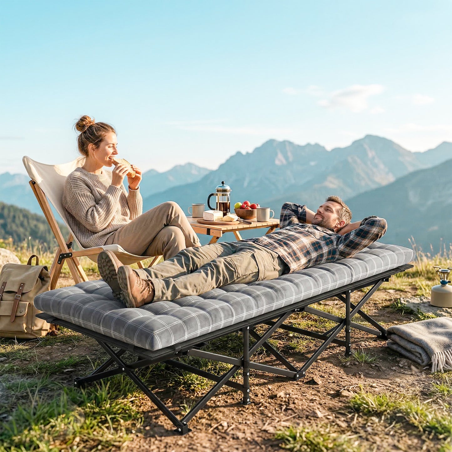 Camping Cot with Soft Pad, 80cm Extra Wide Folding Cots with Side Pocket and Carry Bag, Grey