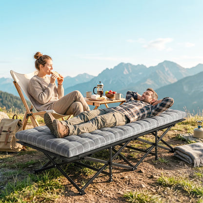 Camping Cot with Soft Pad, 80cm Extra Wide Folding Cots with Side Pocket and Carry Bag, Grey