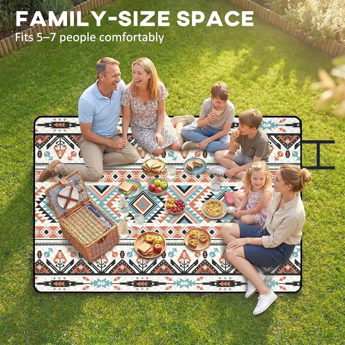 Picnic Blanket, 300x200CM Large Beach Blanket Outdoor Picnic Mat with Integrated Strap for Camping, Mix-Colour