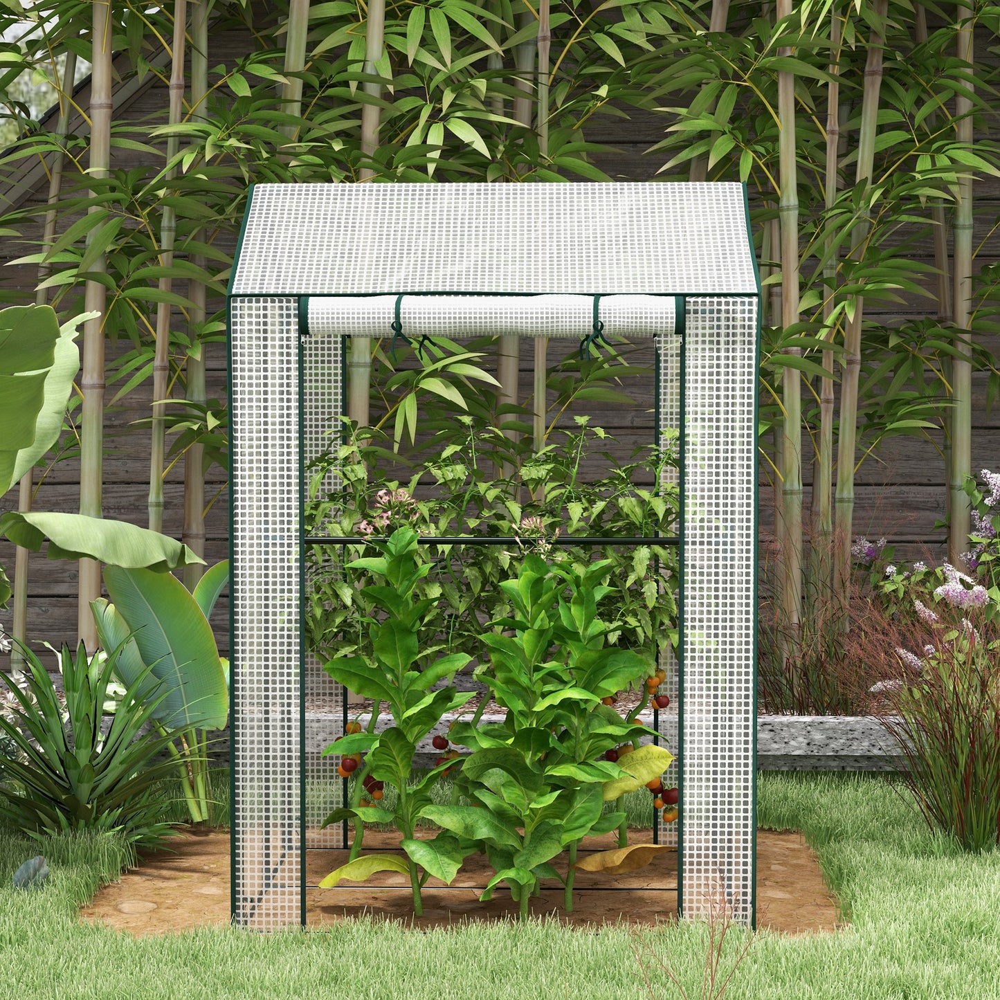 Green House, Mini Greenhouse with 2 Roll-up Doors, Vent Holes and Reinforced Cover, 100 x 80 x 150cm
