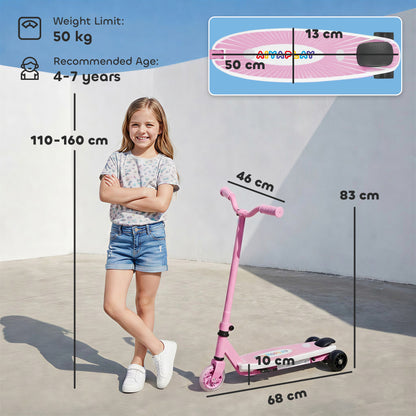 Electric Scooter for Kids Aged 4-7 Years, with Flashing LED Lights, Rear Auxiliary Wheels, Pink