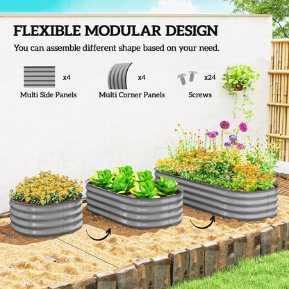 Galvanised Raised Garden Bed, Metal Planter Box with Safety Edging, for Flowers, Herbs, Succulents, Silver