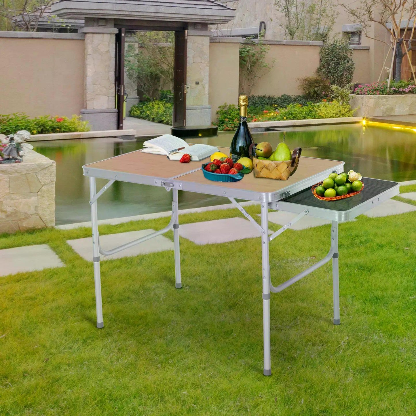3ft Aluminium MDF-Top Folding Picnic Table Portable Camping Table