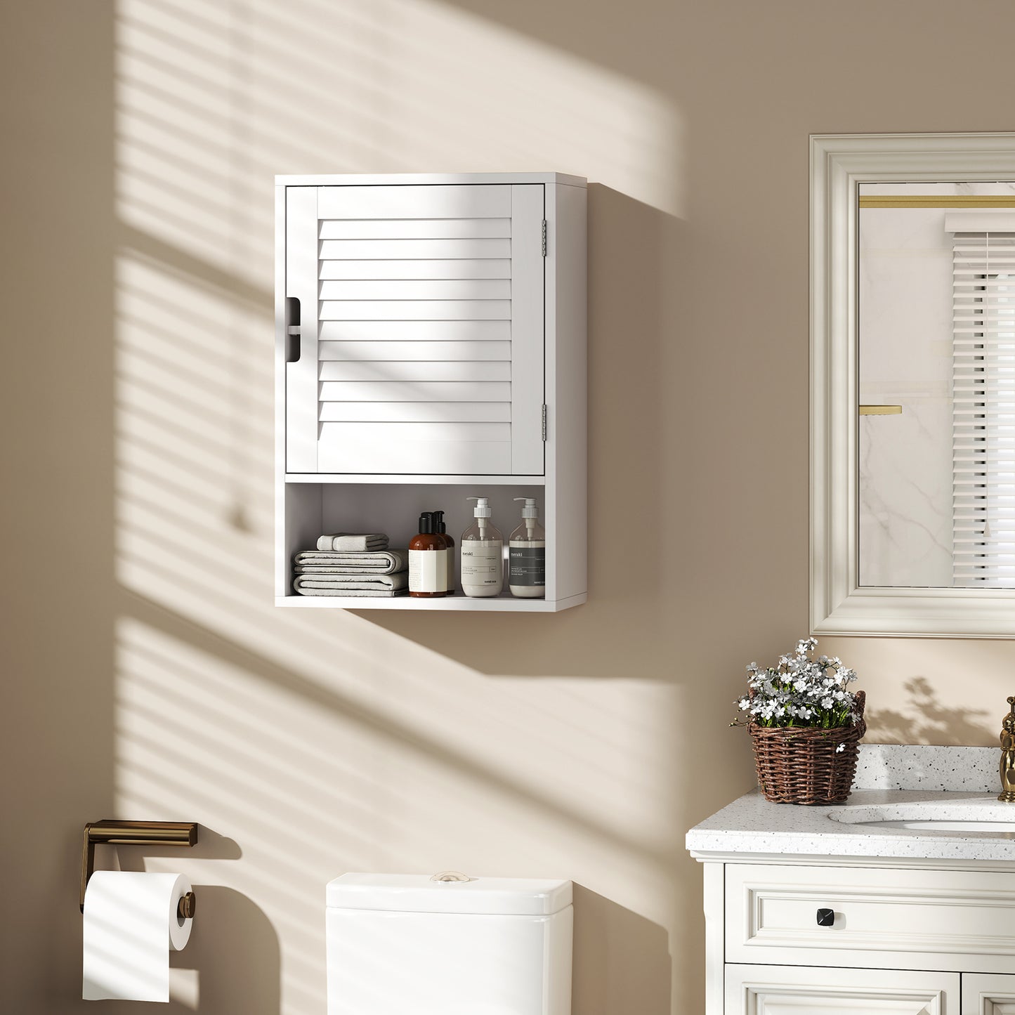 Bathroom Cabinet, Wall Mounted Storage Cabinet with Adjustable Shelves, 40 x 20 x 60 cm, White