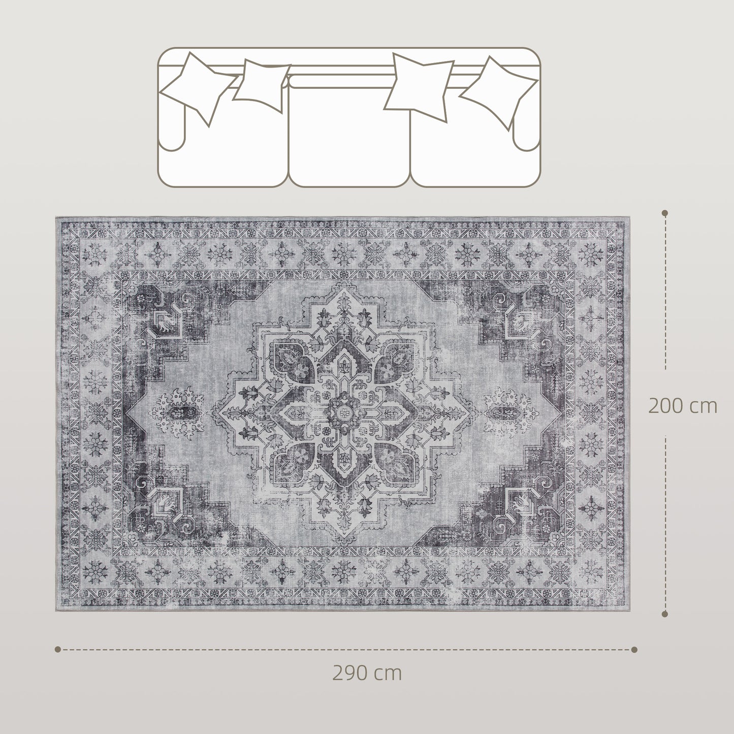 Vintage Area Rug, Non-Slip Washable Rug, Flannel Floor Carpet for Living Room, Bedroom, Dining Room, Home Office