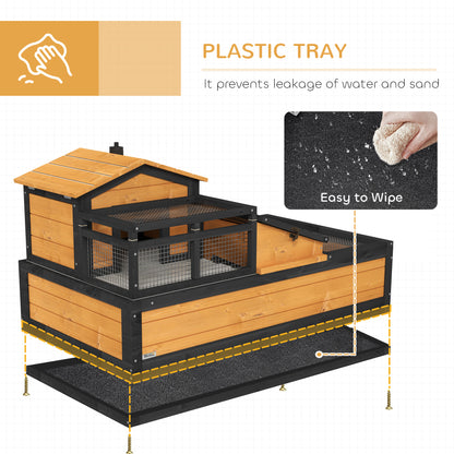 Wooden Tortoise House with Balcony, Tray, Roof, for Indoor and Outdoor, Yellow
