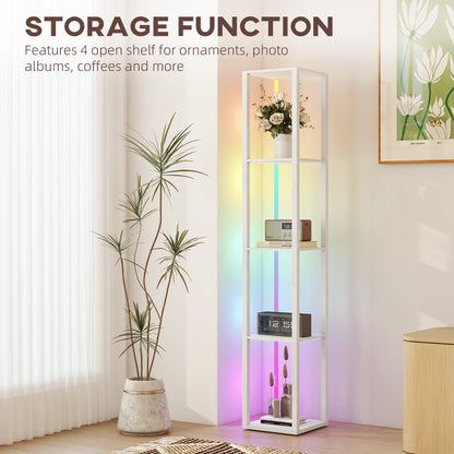 RGB LED Floor Lamp with Shelves, Modern Dimmable Standing Lamp with Remote Control