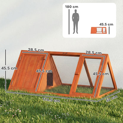 Rabbit Hutch, Wooden Guinea Pig Hutch with Run and Doors, Outdoor Triangle Bunny House for Rabbits,Duck and Chicken