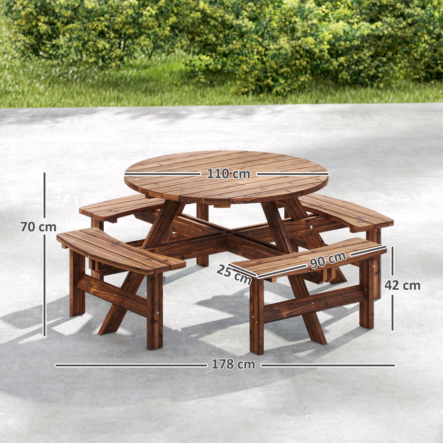Wooden Garden Dining Set, 8 Seater Patio Furniture Set with Round Picnic Table, Parasol Hole for Outdoor Garden, Tan
