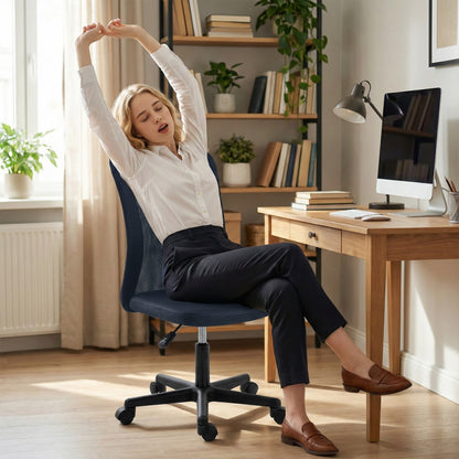 Computer Desk Chair, Mesh Office Chair with Adjustable Height and Swivel Wheels, Armless Study Chair, Dark Grey