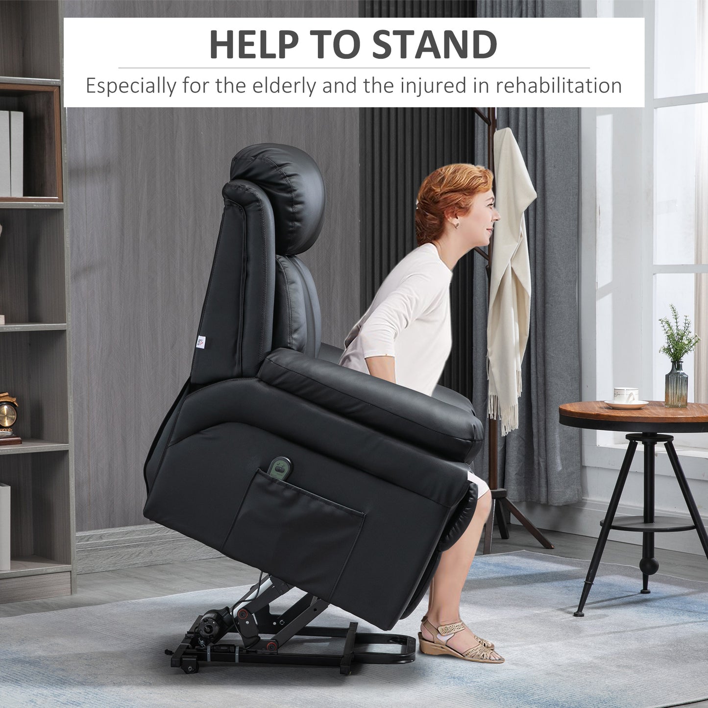 Power Lift Chair Recliner for Elderly, Electric Recliner Chair, Overstuffed Faux Leather Riser and Reclining Armchair