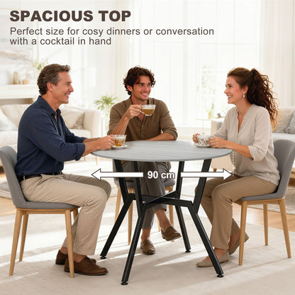 Dining Table, Round Kitchen Table with Black Legs, Anti-slip Foot Pads for Living Room, Dining Room 90 x 76 cm, Grey