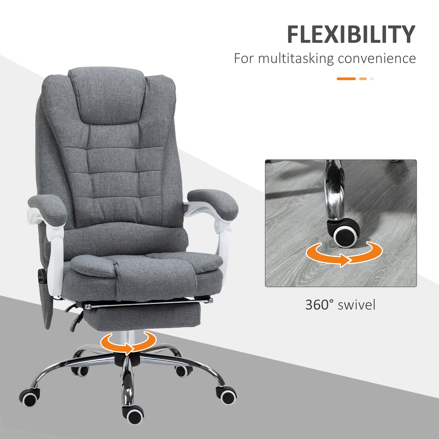 Heated 6 Points Vibration Massage Executive Office Chair Adjustable Swivel Ergonomic High Back Desk Chair Recliner with Footr