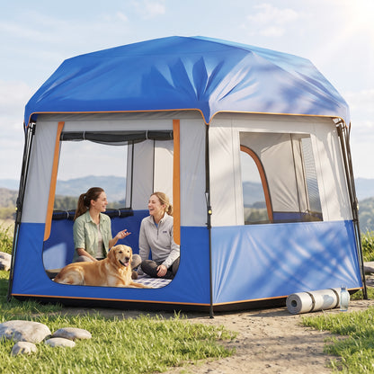 Cabin Tent Easy Setup 3000mm Waterproof Camping Tent 4 Person with Carrying Bag Blue