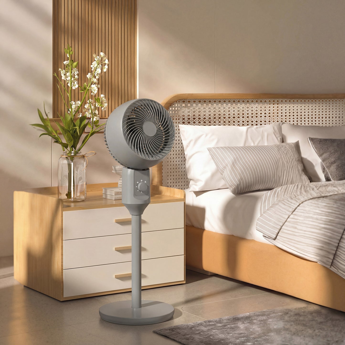 Air Circulator Fan Pedestal Cooling Fan with 3 Speed and Carry Handle, 9 Inch, Grey