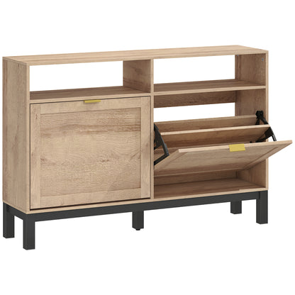 Shoe Cabinet with 2 Flip Drawers, Narrow Shoe Storage Top for Entryway Hallway, Walnut Brown