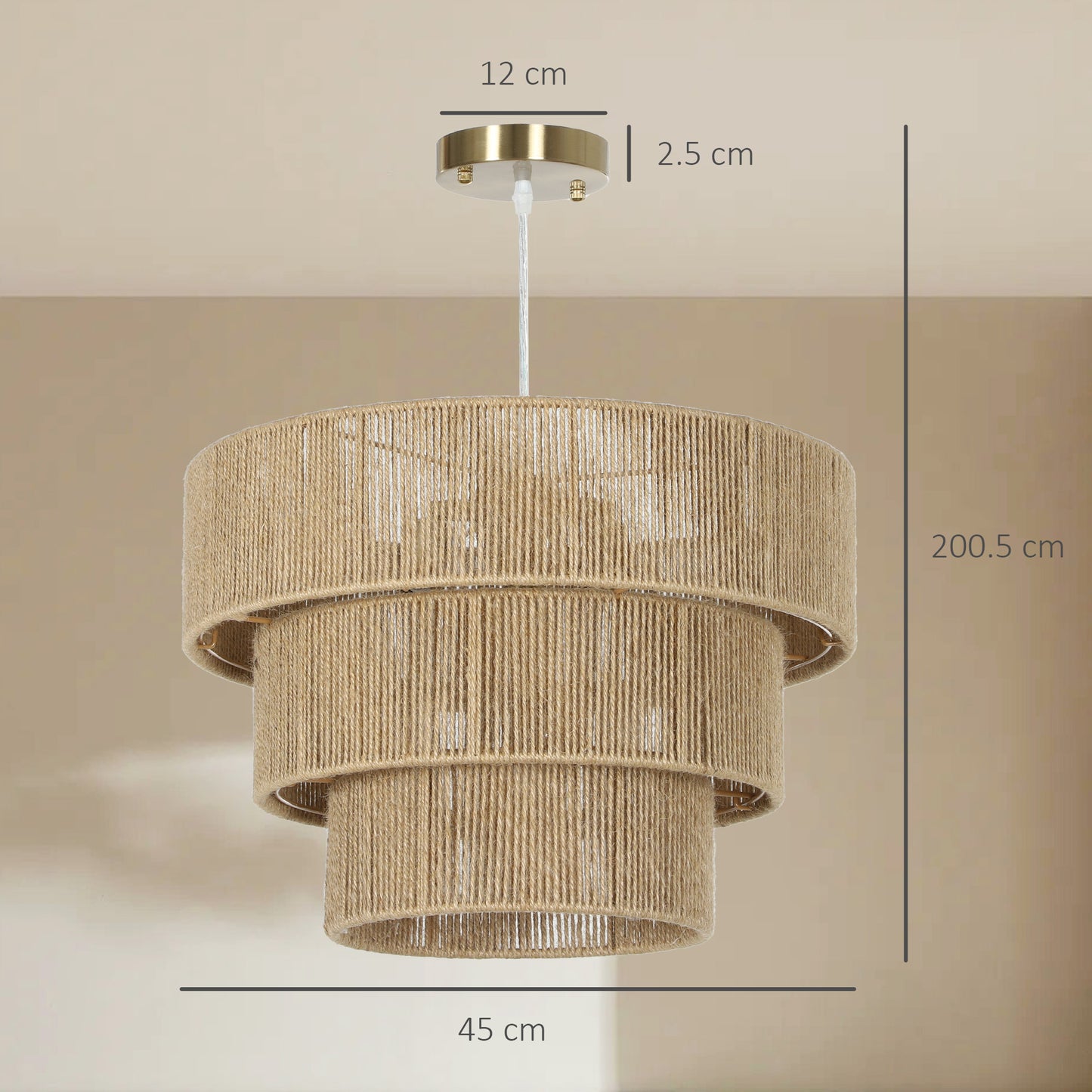 Hemp Rope Ceiling Light, 3-Layer Boho Pendant Light, 4 x E14 Vintage Ceiling Lamp Fixtures for Living Room, Bedroom, Kitchen