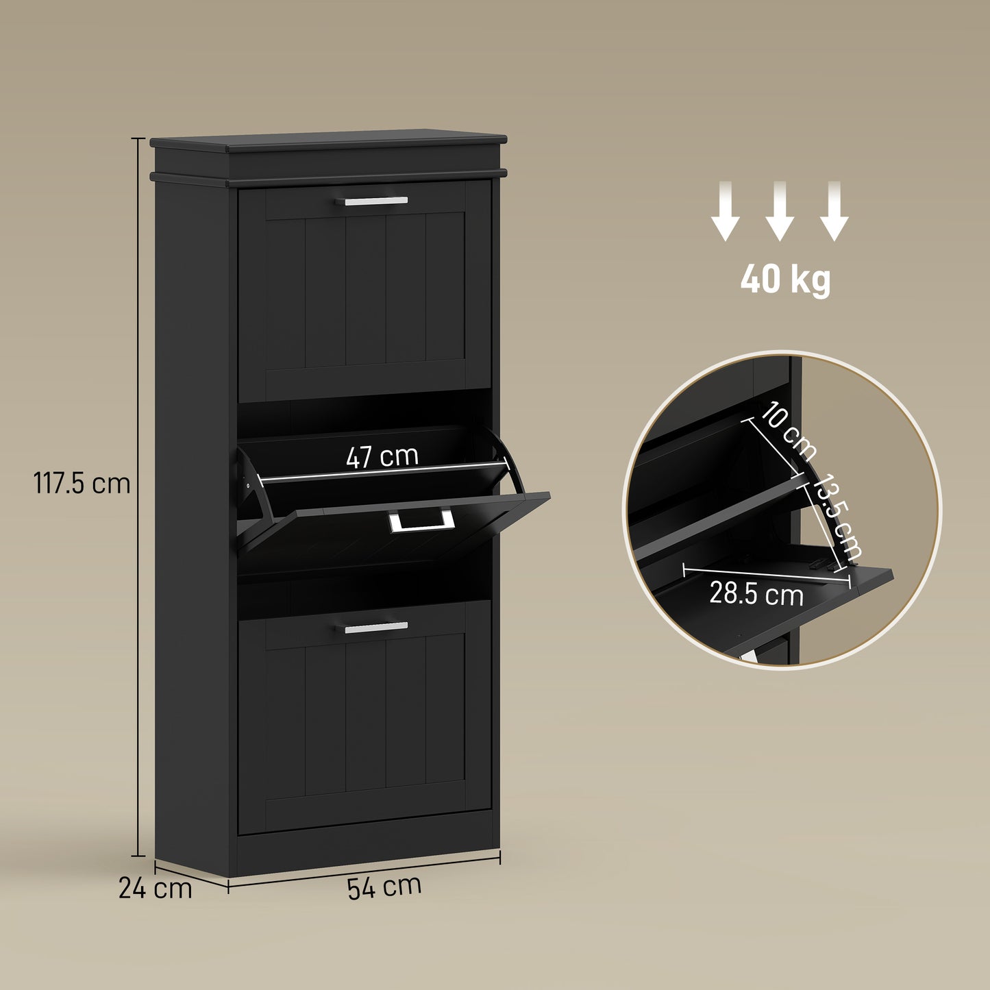Three-Drawer Minimalistic Shoe Cabinet - Black