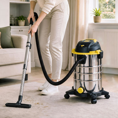 1400W Vacuum Cleaner, 3-in-1 Wet and Dry Vacuum Cleaner with Blowing Mode and 30L Stainless Steel Tank, Yellow