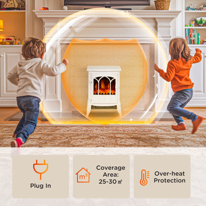 Freestanding Electric Fireplace, Electric Log Burner with LED Flame Effect, Overheating Safety System, 1000W/2000W White