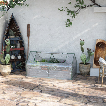 Raised Garden Bed with Greenhouse, Steel Planter Box with Plastic Cover, Roll Up Window, Dual Use for Flowers, Vegetables