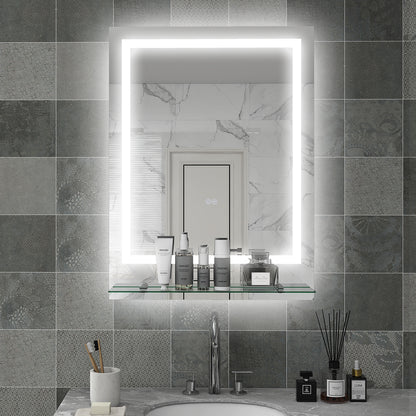 LED Bathroom Mirror with Lights and Shelf, Illuminated Makeup Mirror, Vanity Mirror with 3 Colour, Smart Touch, Anti-Fog