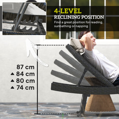 Outdoor PE Rattan Sun Lounger, Folding Wicker Garden Lounger Recliner with 4-Level Adjustable Backrest