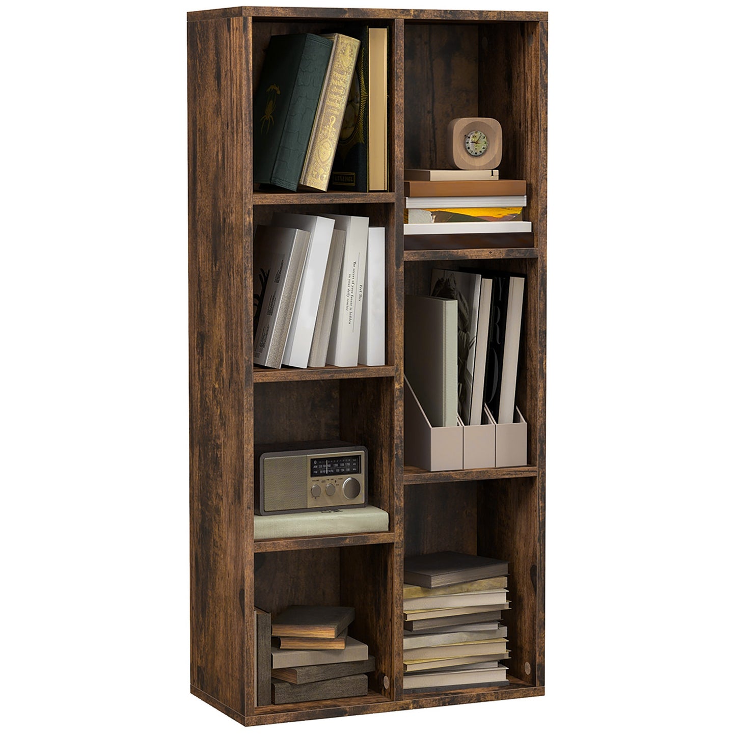 Seven-Cube Bookcase - Rustic Brown Wood Effect
