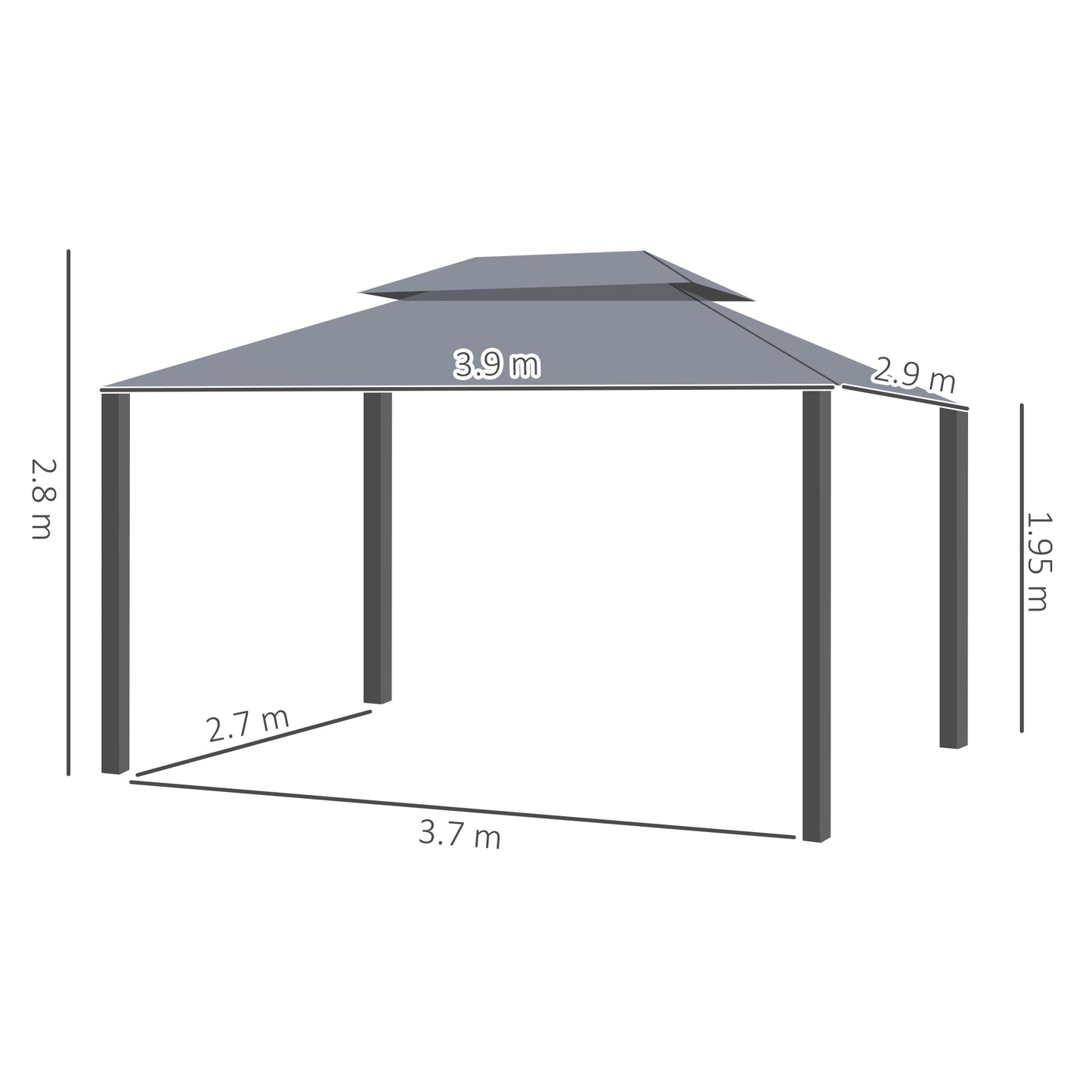 3 x 4m Aluminium Garden Gazebo, Marquee Canopy Shelter Pavilion Party Tent with Nets and Curtains for Garden and Deck, Grey