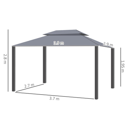 3 x 4m Aluminium Garden Gazebo, Marquee Canopy Shelter Pavilion Party Tent with Nets and Curtains for Garden and Deck, Grey