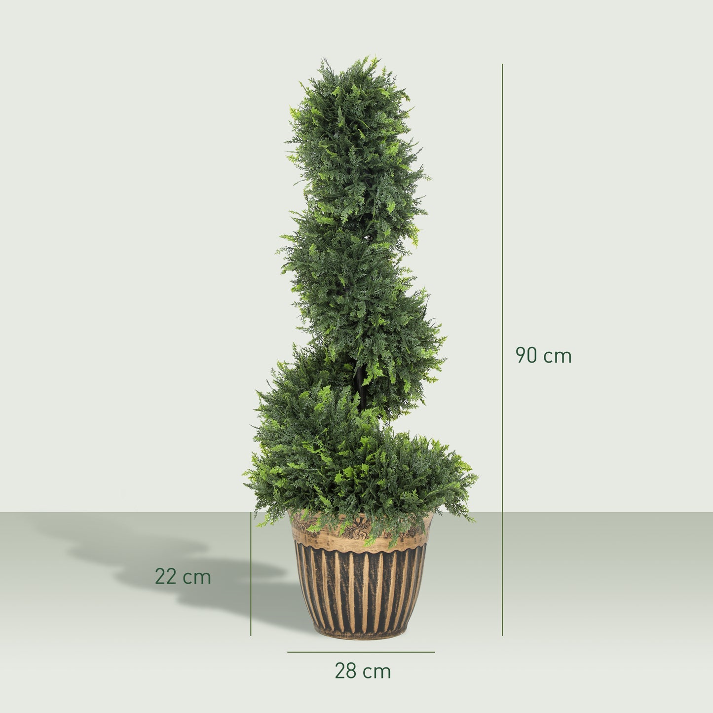 Set of 2 Artificial Plants, Topiary Spiral Boxwood Cypress Trees with Pot, for Home Indoor Outdoor Decor, 90cm