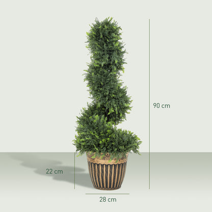 Set of 2 Artificial Plants, Topiary Spiral Boxwood Cypress Trees with Pot, for Home Indoor Outdoor Decor, 90cm