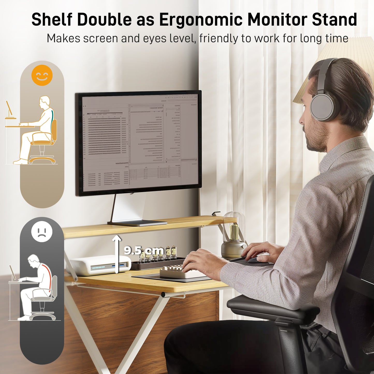Compact Folding Desk for Small Spaces, Foldable Computer Desk with Storage Shelf for Home Office, 2-Tier Study Writing Table