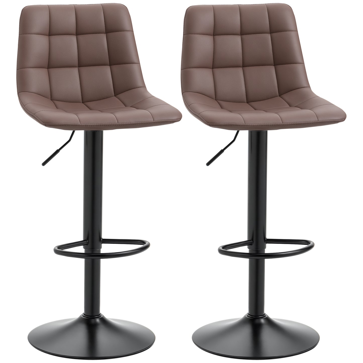 Adjustable Bar Stools Set of 2, Swivel PU Leather Upholstered Barstools with Tufted Seat and Back