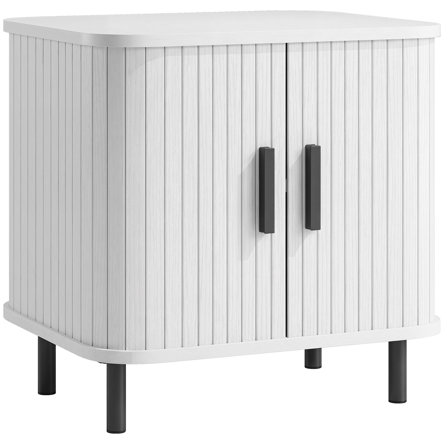 Nightstand with Sliding Doors and Metal Legs White Wood Effect