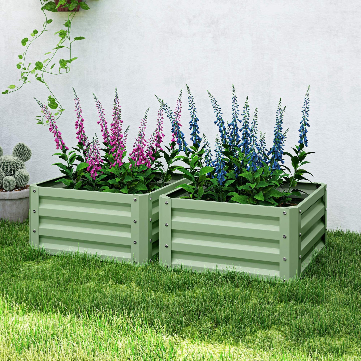 Set of Two 60 x 60cm Steel Planter Boxes - Light Green
