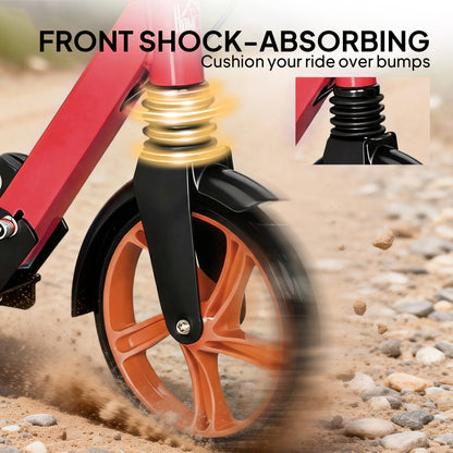 One-click Folding Kick Scooter for 14+ w/ Adjustable Handlebar, Push Scooter with Kickstand, Dual Brake System, Red