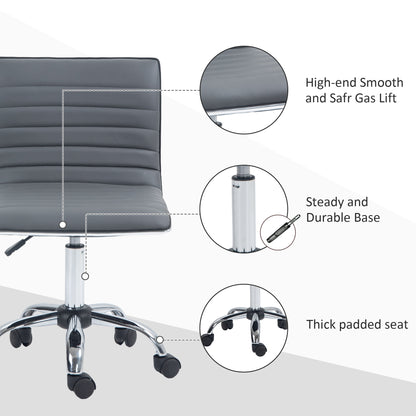 Armless Task Desk Chair, Swivel Office Chair with Faux Leather, Adjustable Seat Height, Chrome Base, Wheels for Home